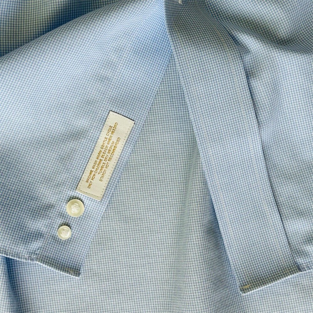 Roundtree & Yorke Dress Shirt Mens 17.5 34/35 Blue Micro Check Slim Fit - Picture 7 of 15